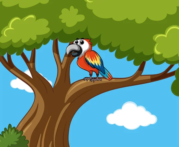 Pájaro loro en el árbol — Vector de stock