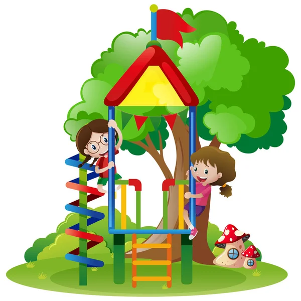 Duas meninas brincando no playground —  Vetores de Stock