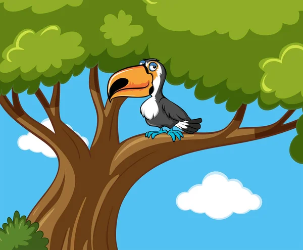 Tukan pták stojí na větvi — Stockový vektor