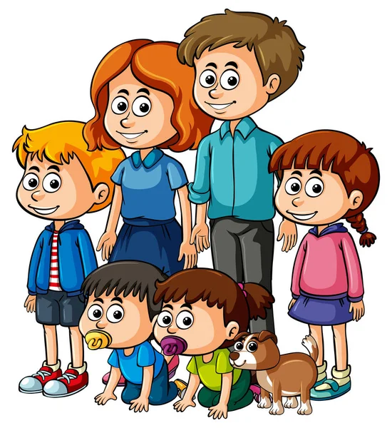 Padres con muchos hijos felices — Vector de stock