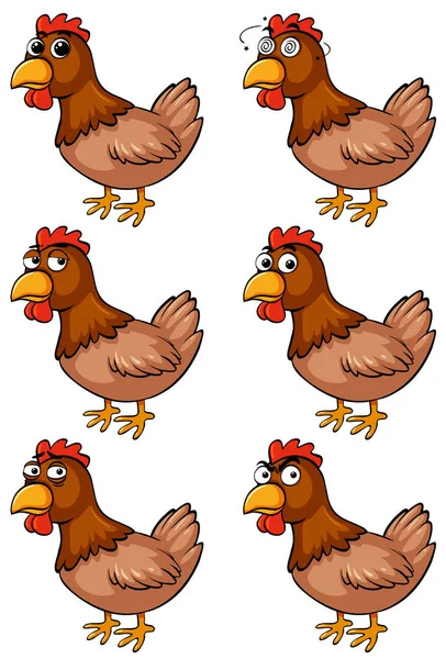 Kahverengi tavuk farklı duygularla — Stok Vektör