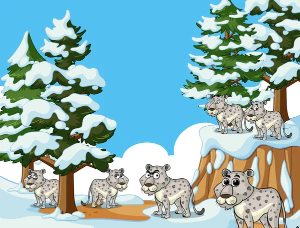 Veel tijgers in de sneeuw berg — Stockvector