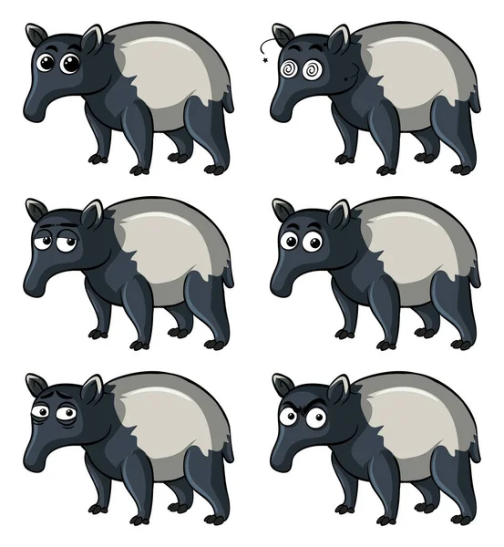 Tapir with different emotions — Stock Vector