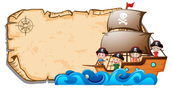 Modelo de papel com crianças em navio pirata — Vetor de Stock