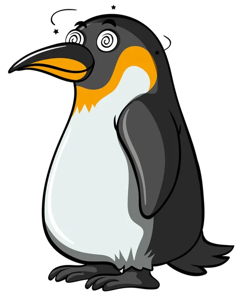 Pingwin z zawroty głowy oczy na białym tle — Wektor stockowy