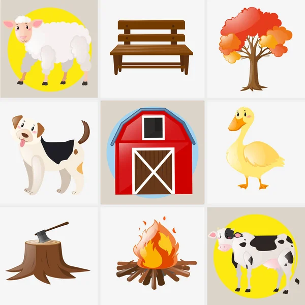 Olika typer av gårdens djur och element — Stock vektor