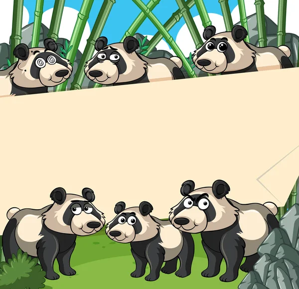 Papper bakgrund med panda i bambuskog — Stock vektor