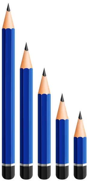 Different sizes of pencils with sharp points — Stock Vector