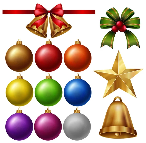 Рождественские украшения с мячами и колокольчиками — стоковый вектор