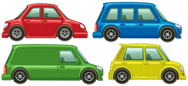 Διαφορετικούς τύπους αυτοκινήτων σε τέσσερα χρώματα — Διανυσματικό Αρχείο