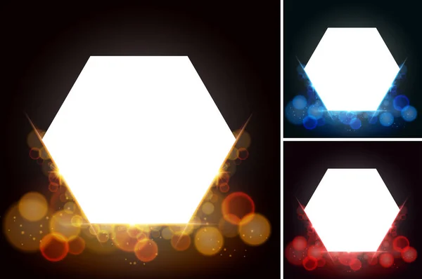 Hexagon frames with bright light in background — Stock Vector