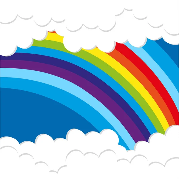 Rainbow background with fluffy clouds — Stock Vector