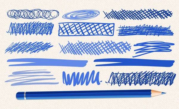 Diferentes marcas dibujadas a mano en color azul — Vector de stock