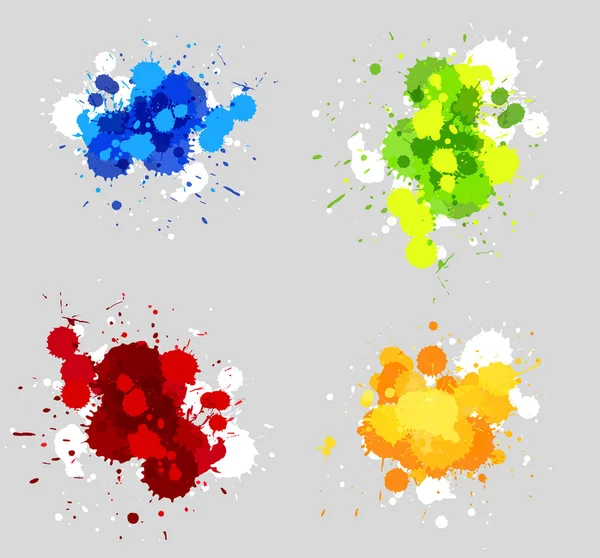 Cuatro diseños de salpicaduras de acrílico en cuatro colores — Vector de stock