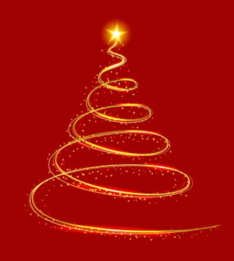 Kırmızı zemin üzerine sarı ışık Noel ağacı