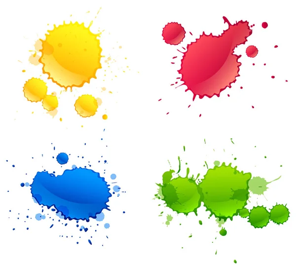 Quatro cores diferentes tintas respingo no fundo branco — Vetor de Stock