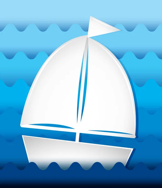 Vela in barca a vela in mare — Vettoriale Stock