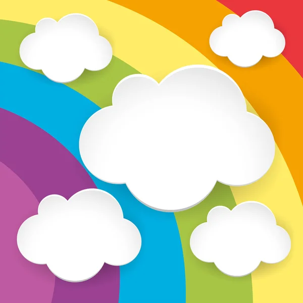 Nubes esponjosas en blanco sobre fondo de arco iris — Archivo Imágenes Vectoriales