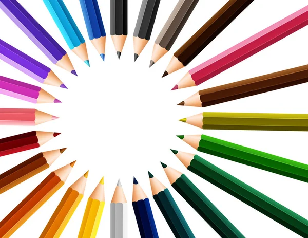 Borde circular con lápices de color alrededor — Vector de stock