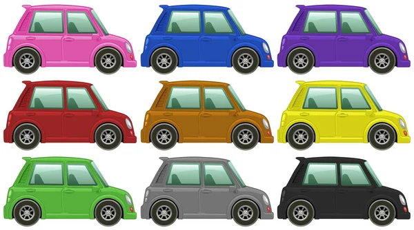 Kleine auto's in negen kleuren — Stockvector