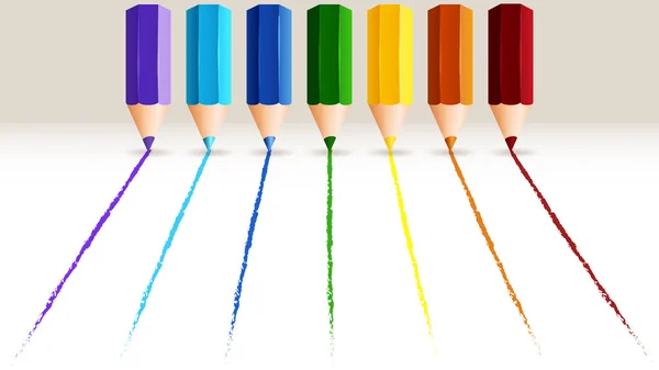 Color pencils and seven lines in different colors — Stock Vector