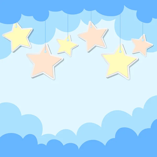 Conception de fond avec des étoiles colorées sur les nuages bleus — Image vectorielle