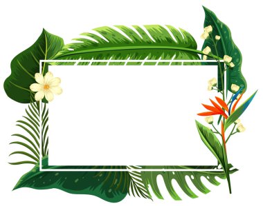 Yeşil yaprakları ve çiçekleri ile kare çerçeve 