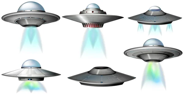 Different designs of UFO flying — Stock Vector