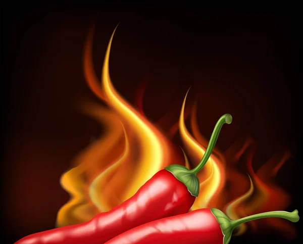 Fuego ardiente con dos chiles picantes — Vector de stock