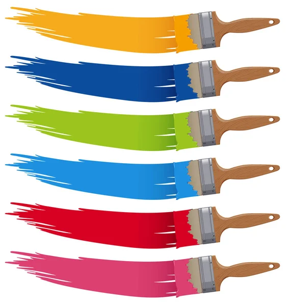 Seis cores em pincéis diferentes — Vetor de Stock