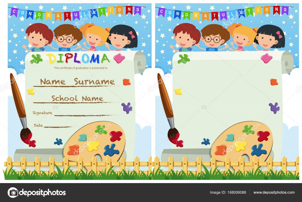 Diploma and card template with kids and paintbrush Stock Vector In Id Card Template For Kids