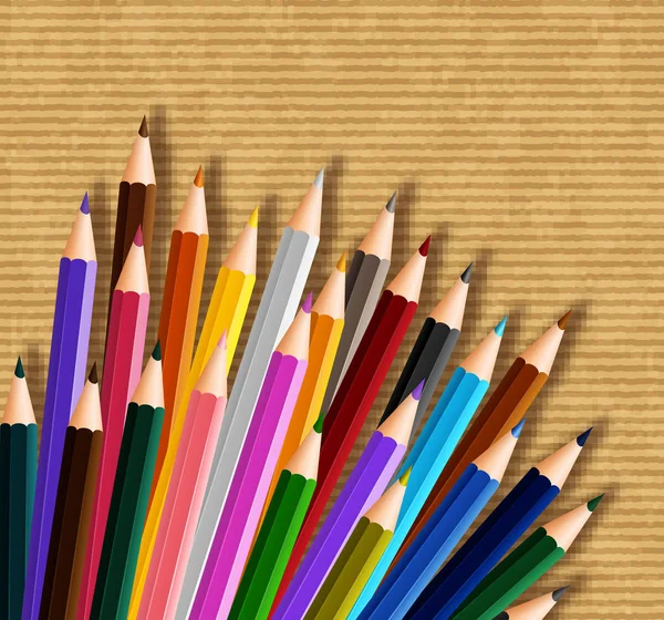 Plantilla de fondo con lápices de color en cartón — Vector de stock