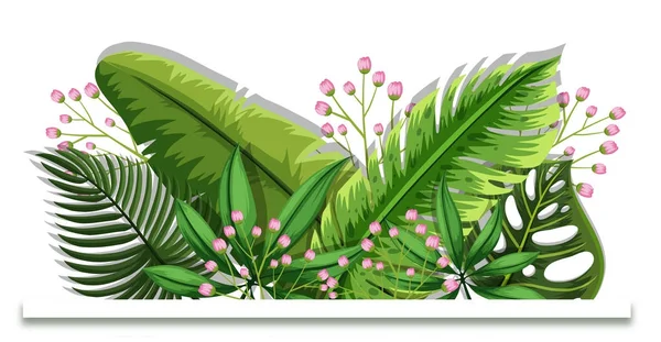 Conception de fond avec des feuilles vertes et des fleurs roses — Image vectorielle