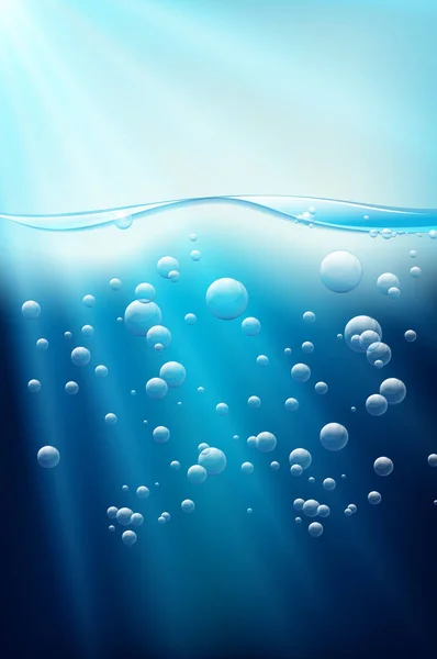 Escena oceánica con burbujas bajo el agua — Vector de stock