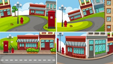 Birçok bina ile şehrin dört sahneleri