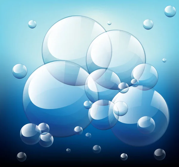 Burbujas brillantes sobre fondo azul — Vector de stock