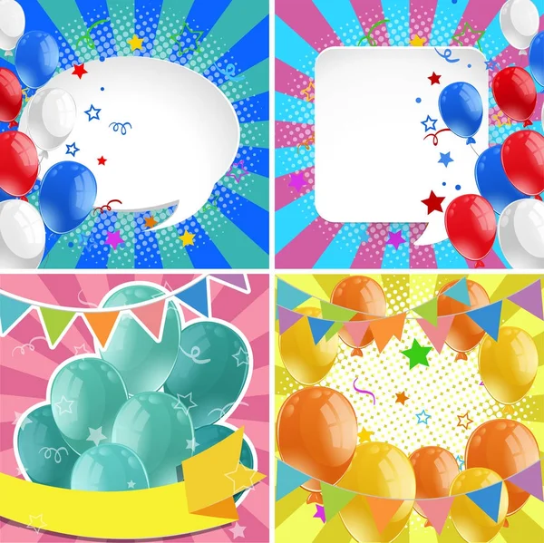 Quatre conceptions de milieux avec des ballons — Image vectorielle