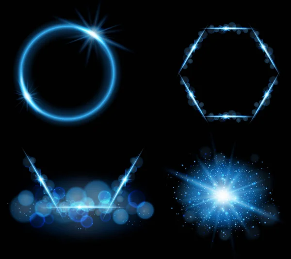 Luz azul en cuatro diseños diferentes — Vector de stock