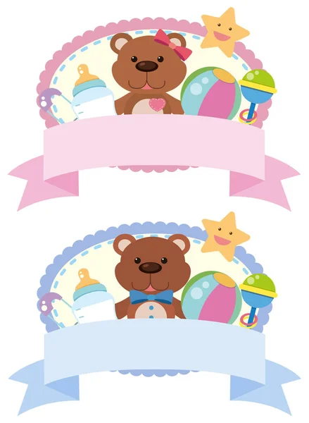 Diseño de dos etiquetas con peluches y juguetes — Vector de stock