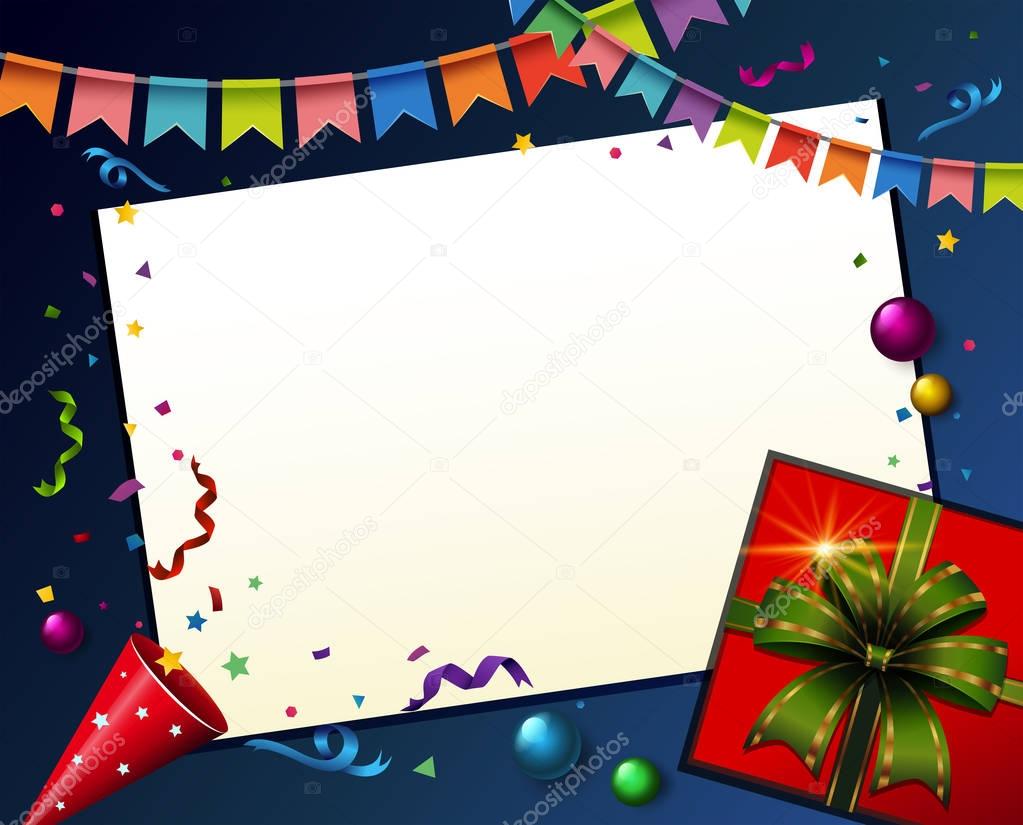 Background template with party flags and present box