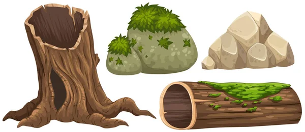 Log e rochas com musgo no topo —  Vetores de Stock