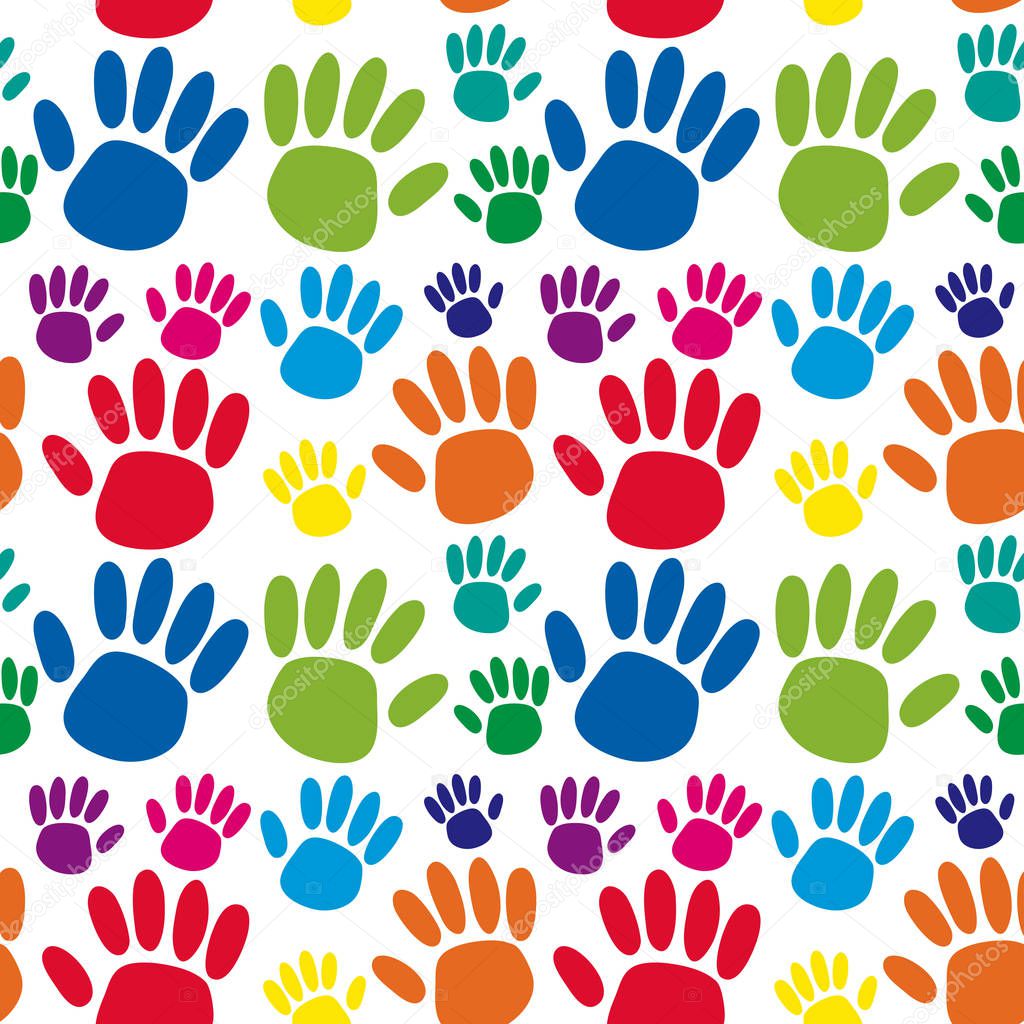 Seamless background with hand prints