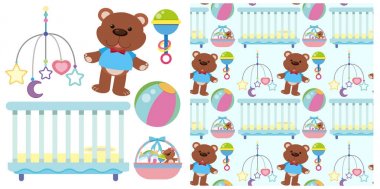 Bebek karyolası/beşik ve oyuncaklar ile sorunsuz arka plan