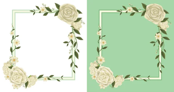 Dos marcos con rosas blancas en el borde — Vector de stock
