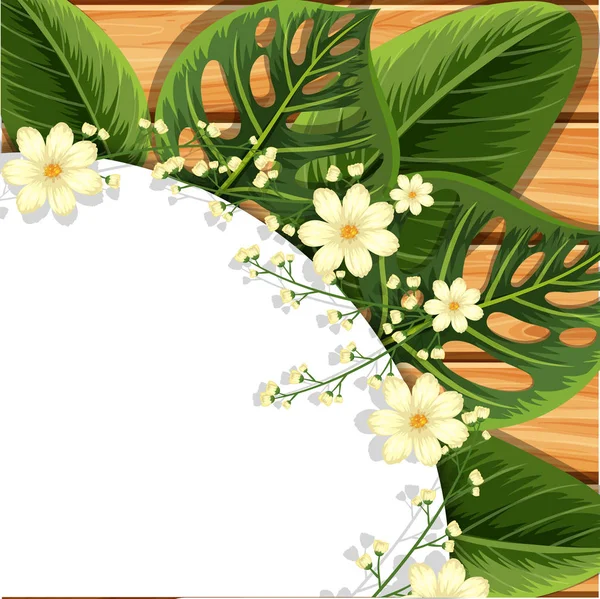 Background design with green leaves and flowers — Stock Vector