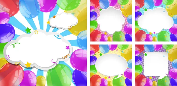 Cinco quadros com balões coloridos —  Vetores de Stock