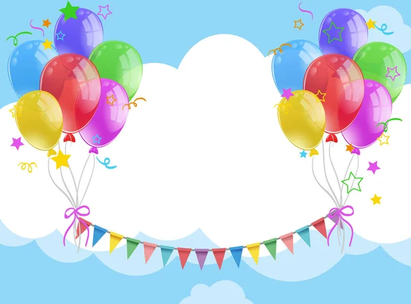 Achtergrond sjabloon met ballonnen en vlaggen in de hemel — Stockvector