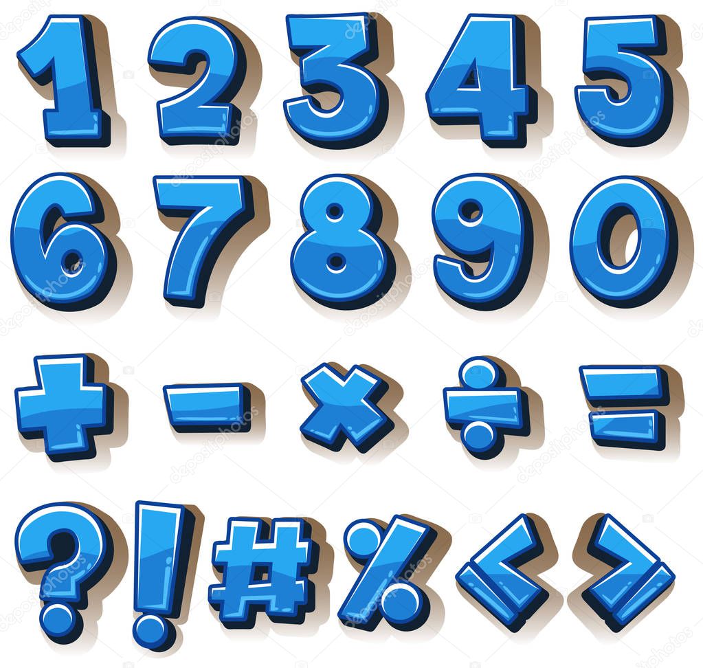 Font design for numbers and signs in blue
