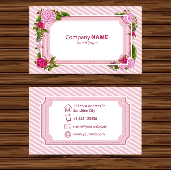 Businesscard template with roses border — Stock Vector