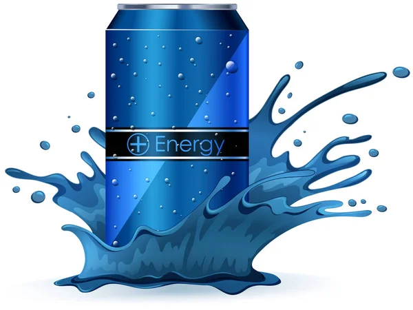 Bevanda energetica in spruzzi blu — Vettoriale Stock